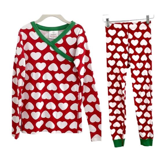 Hanna Andersson Crossover 2 Piece Pajama Set Hearts Red Girls 8 Long Sleeve - Picture 1 of 14